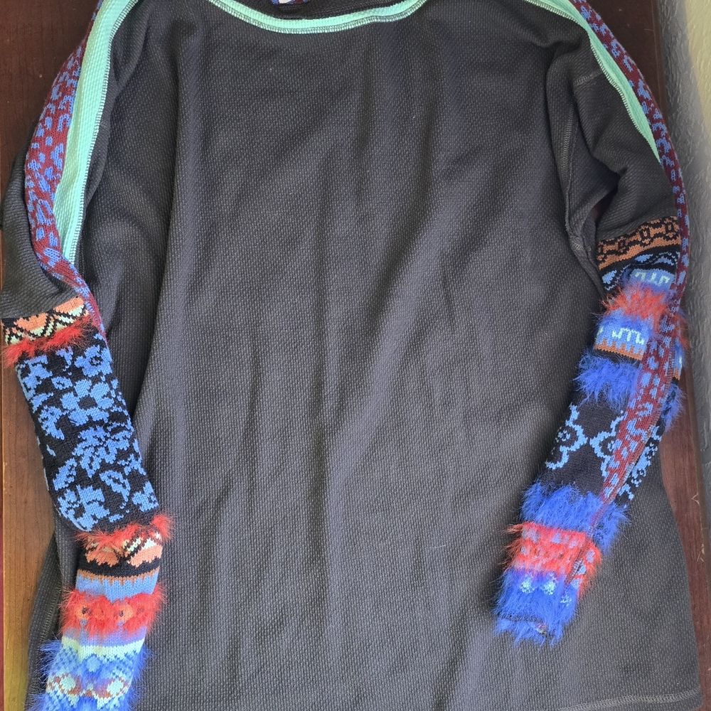 Free People Women’s Size Small Oversized On My Way Grey Cuff Thermal Top Rare